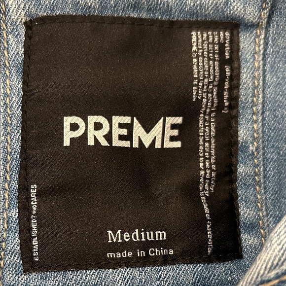 Preme Light Blue Distressed Whitewash Denim Jean Button Down Men’s Jacket Medium - Picture 2 of 16